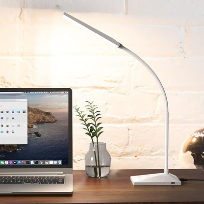 Vansuny LED Desk Lamp with USB Charging Port, Eye-Caring, 5 Color Modes,6 Brightness Levels, Touch Control, Adjustable Neck, Memory Function for Dorm Office Work Bedroom (12W,White)