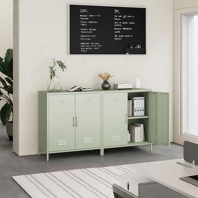 Steehoom Metal Cabinet with 2 Door, Metal Locker Storage Cabinet with Adjustable Shelves Accent Cabinet for Garage, Entryway, Office, School, Employees (Green, H35.43'')