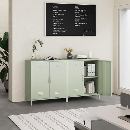 Steehoom Metal Cabinet with 2 Door, Metal Locker Storage Cabinet with Adjustable Shelves Accent Cabinet for Garage, Entryway, Office, School, Employees (Green, H35.43'')