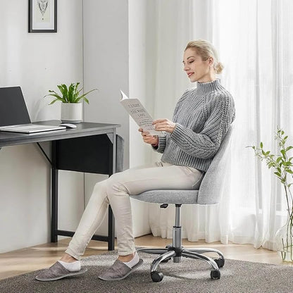Simple Deluxe Armless Office Desk Chair, Modern Cute Swivel Vanity Chair Comfy Home Office Chairs with Wheels Height Adjustable Rolling Computer Task Stools for Living Room, Make-up, Bedroom, Grey