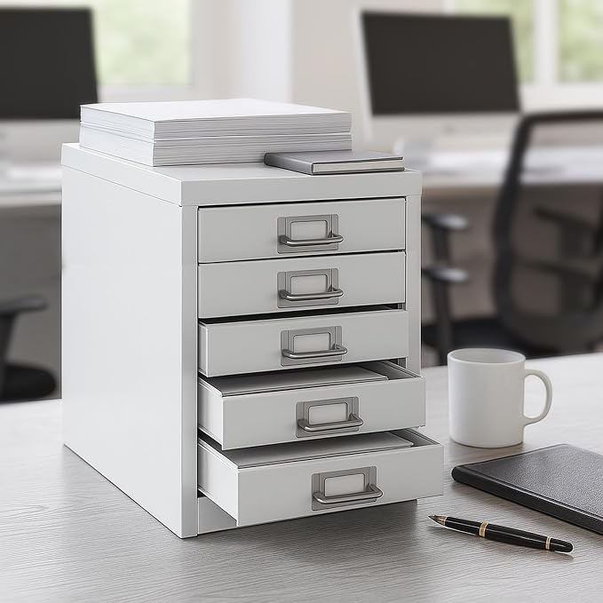 Office Storage Cabinet - File Cabinet Mini 5 Tier Metal File Organizer Document Organizer, for Home, Office, Desk (White)