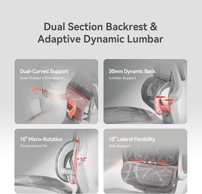 SIHOO M59AS Ergonomic Office Chair, Desk Chair with 3D Flip-up Armrests, Computer Chair with Dual Back Design and Adaptive Dynamic Lumbar Support Grey