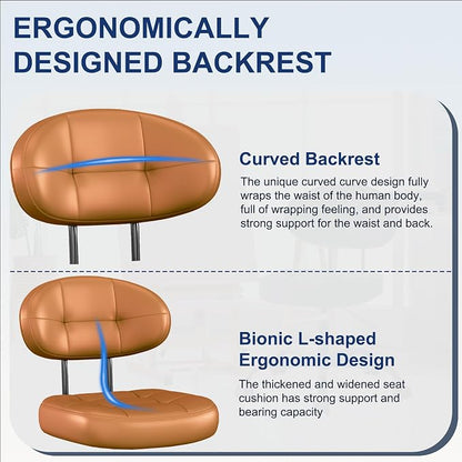 Misolant Small Office Chair, Armless Desk Chair with back, Cute Vanity Chair with wheels and Lumbar support, Comfy PU Leather Computer Chairs with Adjustable Height for Small Space, makeup Home, Brown