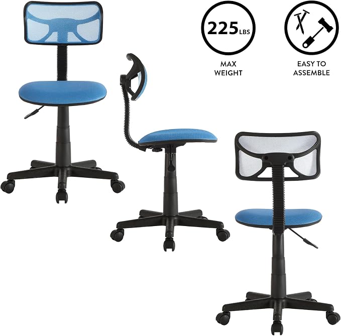 Urban Lifestyle Swivel Desk Chair, Stylish and Compact Office Chair with Mesh Back, Swivel Function, Adjustable Height, and Cushioned Seat, Cyan Blue