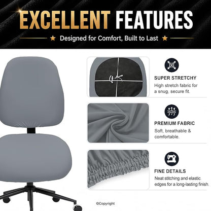 DIVA EN CAMINO DEC Stretchable Desk Office Chair Seat Covers - Universal Stretch Computer Chair Slipcover - Washable Rotating Backrest Coverings & Cushion Protectors for Dogs, Cats, Pets, Mid Gray