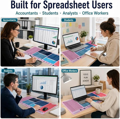 Excel Cheat Sheet Desk Pad, XXL 35.5 x 15.8 in Large Mouse Pad with Excel Shortcuts, Non-Slip Spreadsheet Reference Desk Mat for Office, Accountants, Students & Home Office, Blush Pink