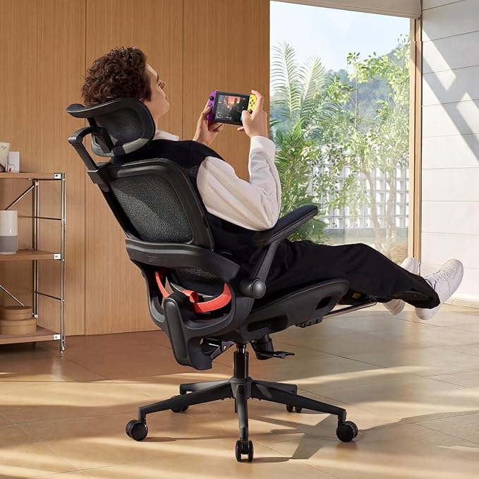 SIHOO B100 PRO Ergonomic Office Chair with Footrest, Mesh Office Chair with Adaptive Lumbar Support, Computer Chair with Wide Headrest, Desk Chair with 360° Rotatable Flip-Up Armrests, Jet Black