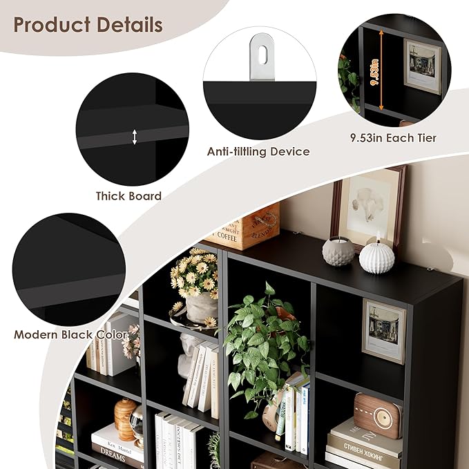 FOTOSOK 71'' Tall Bookshelf Set of 2, 7 Tier Large Black Bookshelf with Adjustable Shelves, Wide Bookcases and Bookshelf, DVD/CD Media Tower Storage, Cube Book Shelf Display Shelf Cabinet, Black