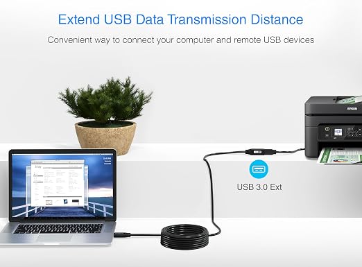 BlueRigger 2.0 Active USB Extension Cable 32FT (USB Extender Cord, 480 Mbps, Male to Female) Long USB Extension Cord for Webcam, VR Headset, Printer, Hard Drive, Keyboard, Mouse