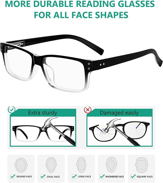 Eyekepper Vintage Reading Glasses for Men - 5 Pack Spring Hinges Classic Readers - Black-Clear Frame +2.50