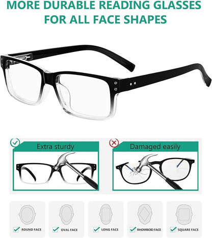 Eyekepper Vintage Reading Glasses for Men - 5 Pack Spring Hinges Classic Readers - Black-Clear Frame +0.50