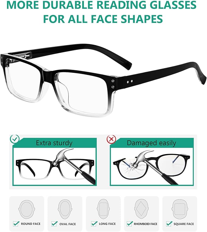 Eyekepper Vintage Reading Glasses for Men - 5 Pack Spring Hinges Classic Readers - Black-Clear Frame +4.00
