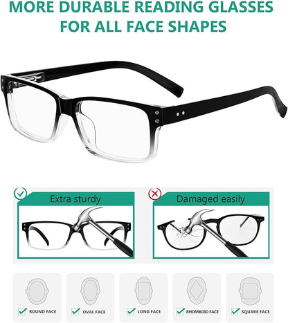 Eyekepper Vintage Reading Glasses for Men - 5 Pack Spring Hinges Classic Readers - Black-Clear Frame +4.00