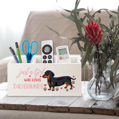 Dachshund Lover Gifts for Women Girls Wooden Pen Pencil Holder for Office Desk Accessories, Just a Girl Who Loves Dachshund Makeup Brush Toothbrush Holder Organizer for Bathroom