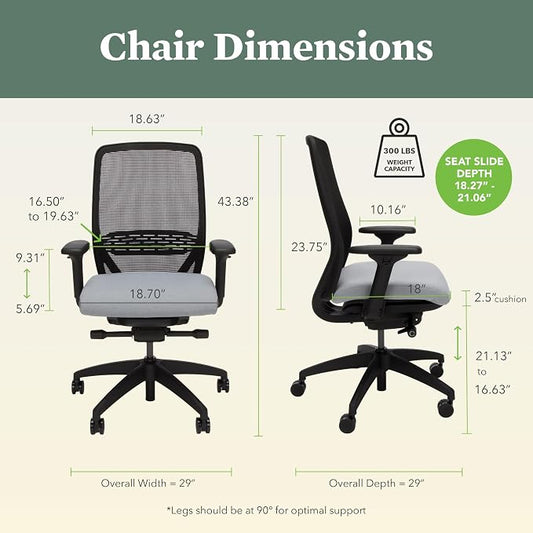 HON Nucleus Office Chair Ergonomic Desk Chair Suspended Seat Mesh Back for Home Office, Task Work - Synchro-Tilt Recline, Swivel Wheels, Adjustable Lumbar Support & Armrests, Black Frame, Gray