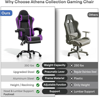 Athena Collection Gaming Chair, Ergonomic Gaming Chair with Footrest & Headrest Lumbar Support, Height Adjustable Swivel Computer Chair Office Chair for Adults(Purple)