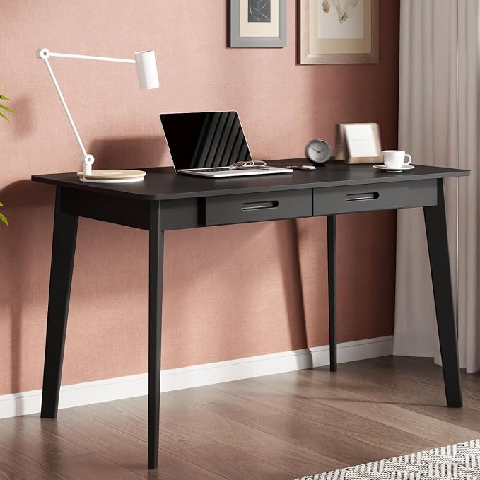 Timechee 40 Inch Compact Computer Gaming Desk, Black Study Work Office Desk with 2 Storage Drawers, Rectangular Study Reading Table, Simple Computer Writing Table for Home Office, Living Room
