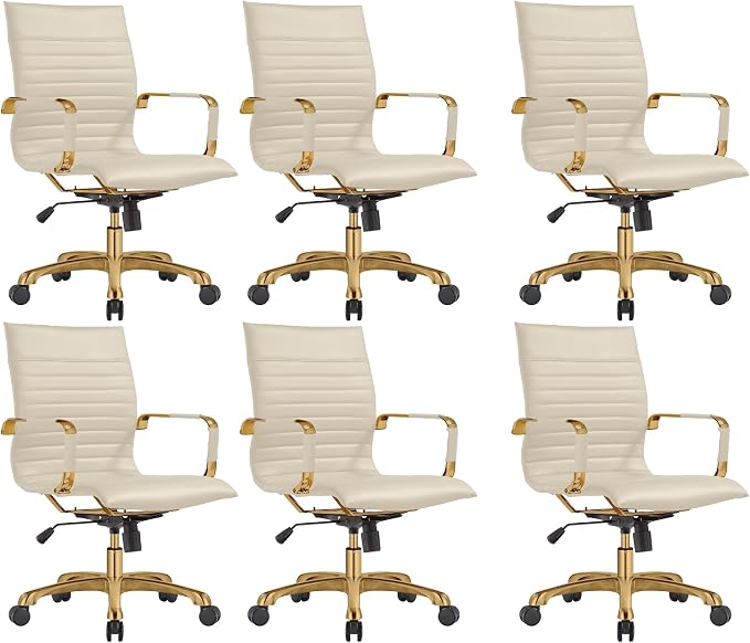 LeisureMod Harris Modern Ergonomic Executive Office Chair, High-Back Leather Conference Desk Chair with Adjustable Height, Tilt Control, 360° Swivel & Gold Frame for Home Office