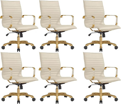 LeisureMod Harris Modern Ergonomic Executive Office Chair, High-Back Leather Conference Desk Chair with Adjustable Height, Tilt Control, 360° Swivel & Gold Frame for Home Office