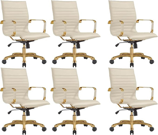 LeisureMod Harris Modern Ergonomic Executive Office Chair, High-Back Leather Conference Desk Chair with Adjustable Height, Tilt Control, 360° Swivel & Gold Frame for Home Office