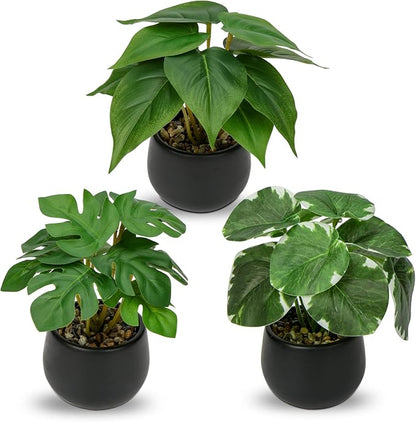 Briful 3PCS Fake Plants Potted Artificial Plants Mini Faux Plants in Black Ceramic Pots Greenery Décor for Home Office Table Room Farmhouse Indoor Decoration