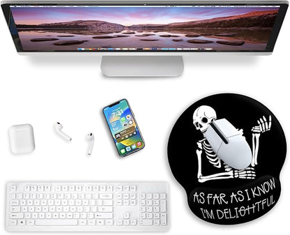 Ergonomic Mouse Pad with Wrist Support, Gothic Skull Skeleton Mouse Pad with Wrist Rest, Gaming Mousepad with Non-Slip Pain Relief PU Base, Cute Mouse Pad for Desk Accessories Office Supplies Decor