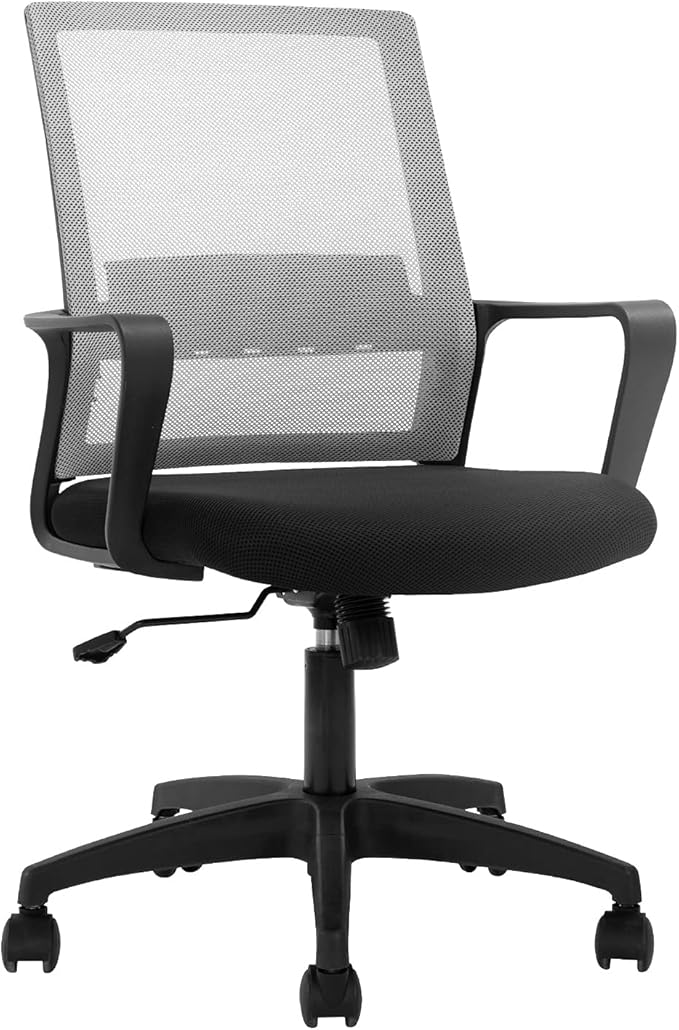 Office Chair Ergonomic Desk Task Chair Mesh Computer Chair Mid-Back Mesh Home Office Swivel Chair Modern Executive Chair with Wheels Armrests Lumbar Support (Grey)