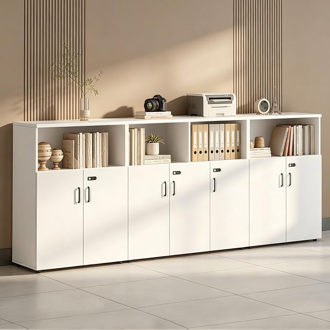 File Cabinet with Password Lock, Wood Lateral Filing Cabinet for Letter/A4 Files, 3 Drawer with Door, Printer Stand with Open Shelves for Home Office