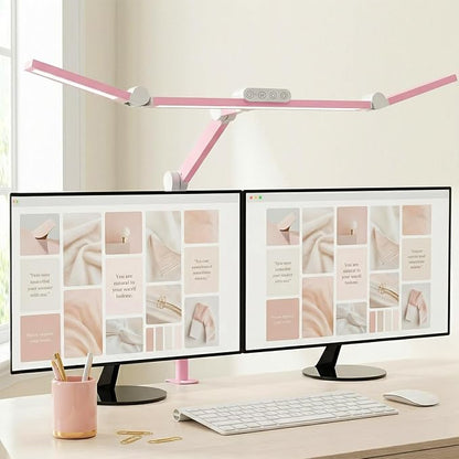 Micomlan Architect Desk Lamp for Home Office, Pink Desk Lamp with Clamp for Working, 24W Bright Rotatable Led Table Light Stepless Dimming Tempering Wide Computer Light for Crafting Puzzle Hobby