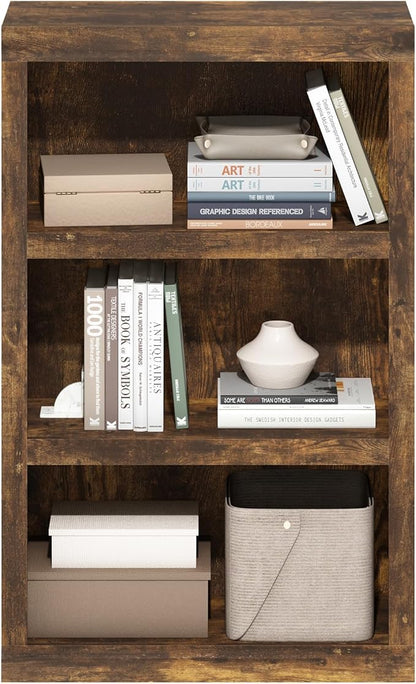 Furinno Rail Book Shelf, 3-Tier Classic Style Bookshelf, Bookcase with Open Shelf, 10.1 x 24.6 x 39, for Organization and Storage, for Living Room, Bedroom, Home Office, Amber Pine