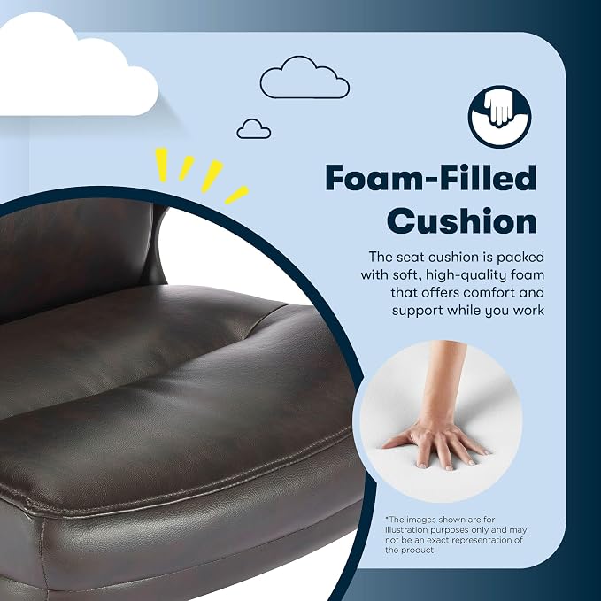 Serta Comfort Executive Big & Tall Office Chair, Ergonomic High-Back Computer DeskChair, Semi Plush Cushion Seat, Soft Padded Armrests, SertaQuality Foam, Metal Swivel Base, Bonded Leather, Brown