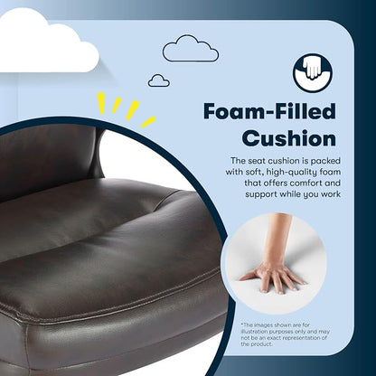 Serta Comfort Executive Big & Tall Office Chair, Ergonomic High-Back Computer DeskChair, Semi Plush Cushion Seat, Soft Padded Armrests, SertaQuality Foam, Metal Swivel Base, Bonded Leather, Brown