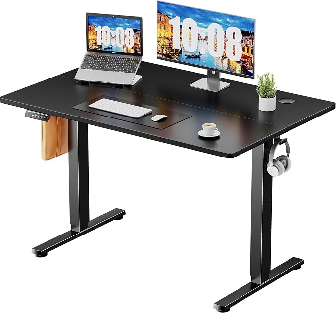 Sweetcrispy Electric Standing Desk Height Adjustable, 40 Inch Sit Stand Up Desk, Home Office Rising Gaming Table Computer Workstation with Memory Preset Splice Board, Black