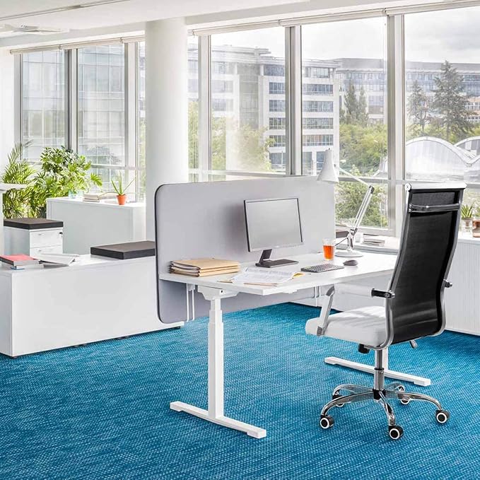 VICTONE Ribbed Office Chair High Back PU Leather Executive Conference Chair Adjustable Swivel Chair (White)