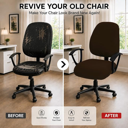 DIVA EN CAMINO DEC Stretchable Desk Office Chair Seat Covers - Universal Stretch Computer Chair Slipcover - Washable Rotating Backrest Coverings & Cushion Protectors for Dogs, Cats, Pets, Brown
