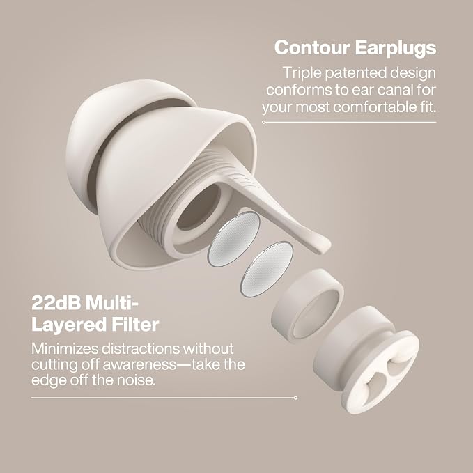 EARPEACE Everyday Noise Control & Noise Reduction Ear Plugs - High-Fidelity Earplugs, Comfortable & Reusable Earplugs for Travel, Sleep, Work, Snoring Blocking, Includes Carrying Case - Cream