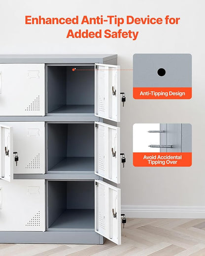 VEVOR 9 Doors Metal Locker for Employees, Steel Locking Storage Cabinet with Card Slot and Ventilation, 2 Keys for Each Door, Employee Lockers for Office, School, Gym, Home, Easy Assembly, Gray