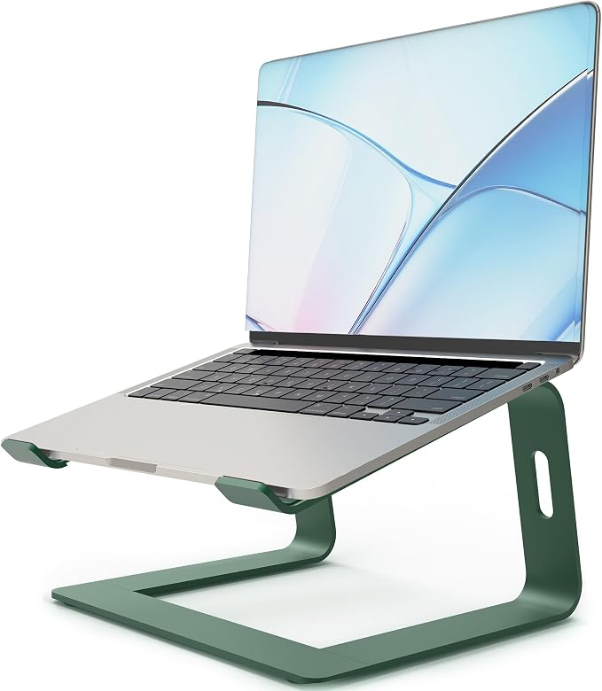 Orionstar Ergonomic Laptop Stand, Premium 5mm Aluminum Riser for 10-15.6 Inch Notebook Computer, Tool-Free Detachable Elevator Holder for Desk Office, Sturdy Riser for Eye-Level Neck Relief, Green