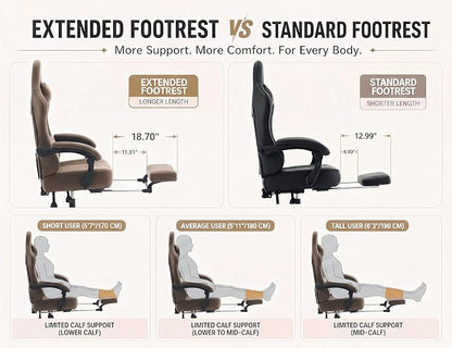 Office Desk Computer Gaming Chair for Adults, Ergonomic High Back Gamer Chair with Massage and Pocket Spring Cushion, Swivel Comfy Video Game Chairs with Footrest and Lumbar Support (Pro Brown)