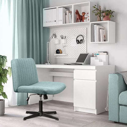 LEMBERI Fabric Padded Desk Chair No Wheels, Armless Wide Swivel Home Office Desk Chair,120°Rocking Mid Back Ergonomic Computer Task Vanity Chair for Office, Home, Make Up,Small Space, Bed Room