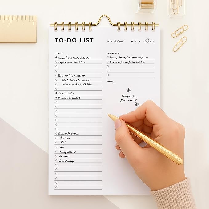 ThreeKin To-Do List Planner The Clean Agenda Daily Tear-Off Notepad, 50 Sheets, 6 x 9 in, Spiral Bound for Hanging, Work, School & Home