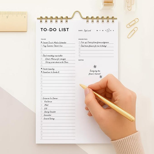 ThreeKin To-Do List Planner The Clean Agenda Daily Tear-Off Notepad, 50 Sheets, 6 x 9 in, Spiral Bound for Hanging, Work, School & Home