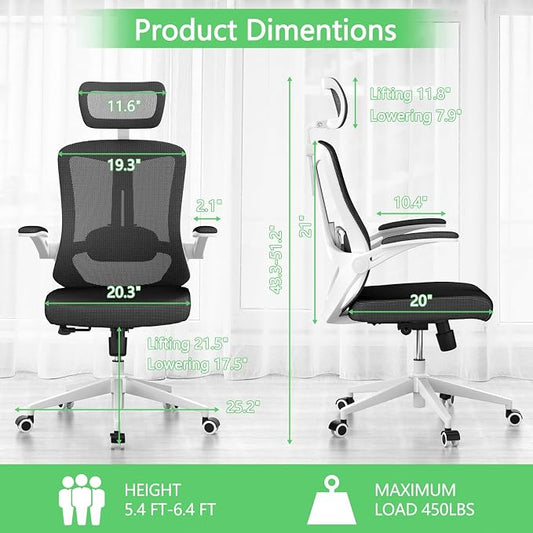 balmstar Office Chair Desk Chair, Ergonomic Mesh Computer Chair with 90-130° Recline & 360° Smooth-Rolling Casters, Lumbar Support Task Chair for Home Office, Comfortable for Women, Teens(B-Black)