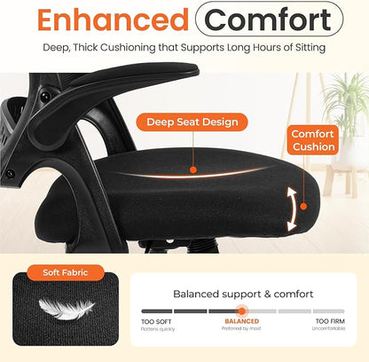 NEO Chair Office Chair Gaming Desk Computer Mesh Ergonomic Chair with Flip-up Arms Comfy Lumbar Support Adjustable Height Rolling Wheels Chair for Home Office (Black)