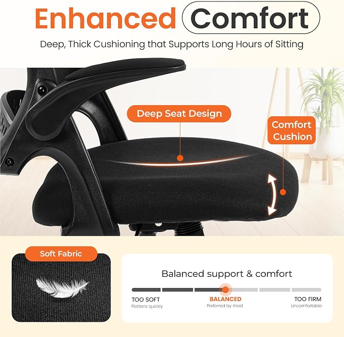 NEO CHAIR Office Chair Gaming Desk Computer Mesh Ergonomic Chair with Flip-up Arms Comfy Lumbar Support Adjustable Height Rolling Wheels Chair for Home Office (All Black)