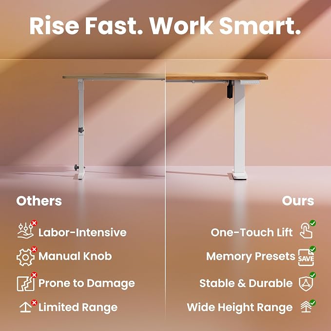 HUANUO Electric Standing Desk,48" x 24" Height Adjustable Desk, 4 Memory Height Settings, Sit to Stand Up Desk for Home Office, with Headphone Hook, Cable Manager, Light Vintage Brown