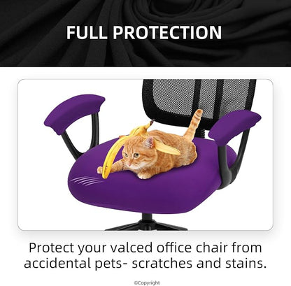 Stretchable Desk Office Chair Seat Cushion Covers with Armrest Covers - Universal Spandex Computer Chair Slipcover - Removable Washable Cushion Protectors for Dogs, Cats, Pets (Purple)