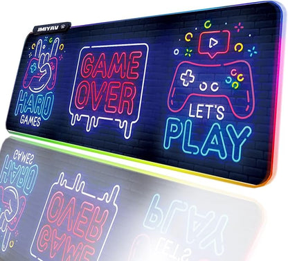 JMIYAV Black Gaming Mouse Pad RGB Mousepad Non-Slip Rubber Base Extra Large Cool XL XXL Computer Desk Pad Gaming Accessories Setup LED Light Up Big Mouse Pad for Gamer Gaming Over (31.5x12In)