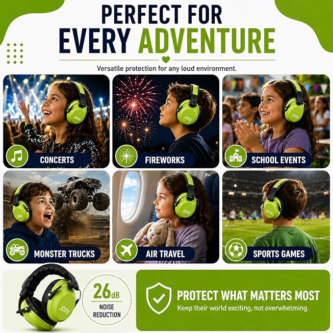 Jozy Noise Canceling Headphones for Kids, SNR 26dB Ear Protection for Autism, Sound Proof Sensory Muffs for Hearing, Concerts