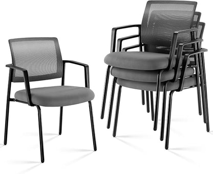 Sweetcrispy Stackable Mesh Guest Visitor Reception Chairs - Ergonomic Lumbar Support for Waiting Conference Meeting Room, Office School Lobby and Church, Space Saving, 4 Pack, Grey